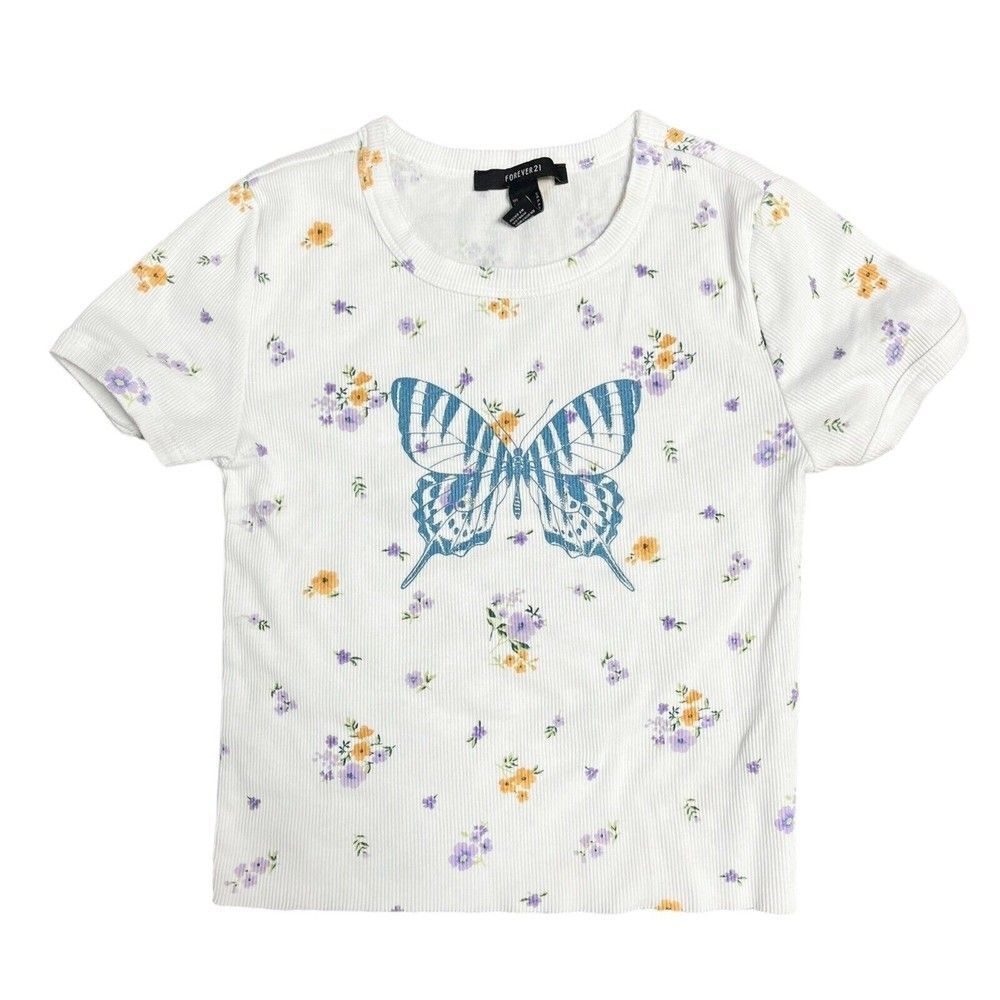Forever 21 Butterfly Crop Top Juniors Size Small Short Sleeve Tee​